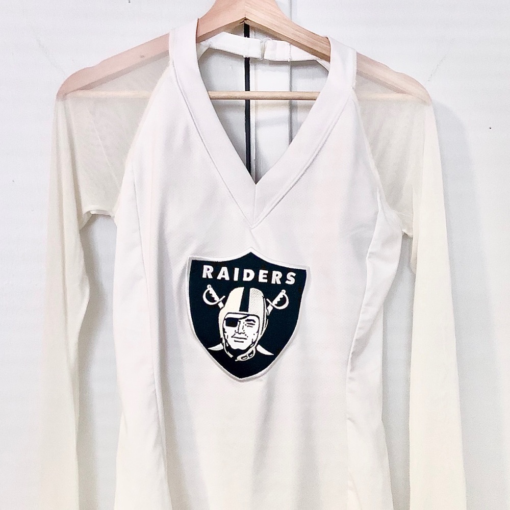 NFL Raiders All Sport Couture Logo Mesh Sleeve Top